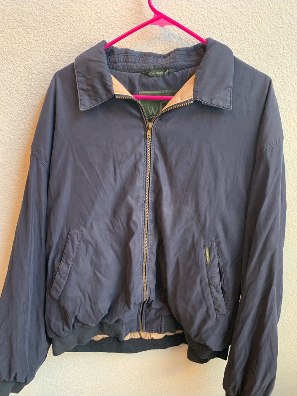 Weatherproof Navy Bomber Jacket with Cream Lining